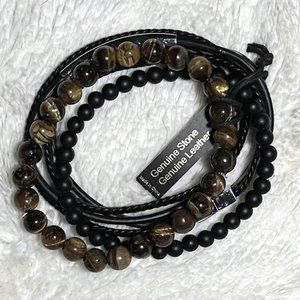 Anthony Jacobs Stainless Steel 5 Piece Bracelets genuine Leather & stone Men's